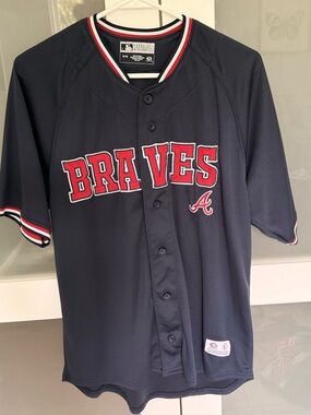 Majestic Navy Baseball Jersey with Red and White Trim